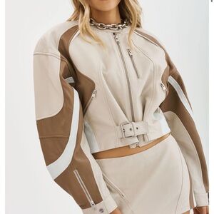 Beige and White Leather Jacket